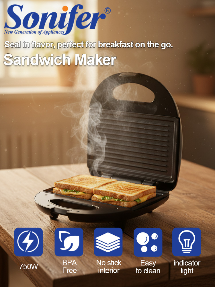 Sandwich Press Grill - Sandwichera Sonifer SF-6173 750W, Prensa para