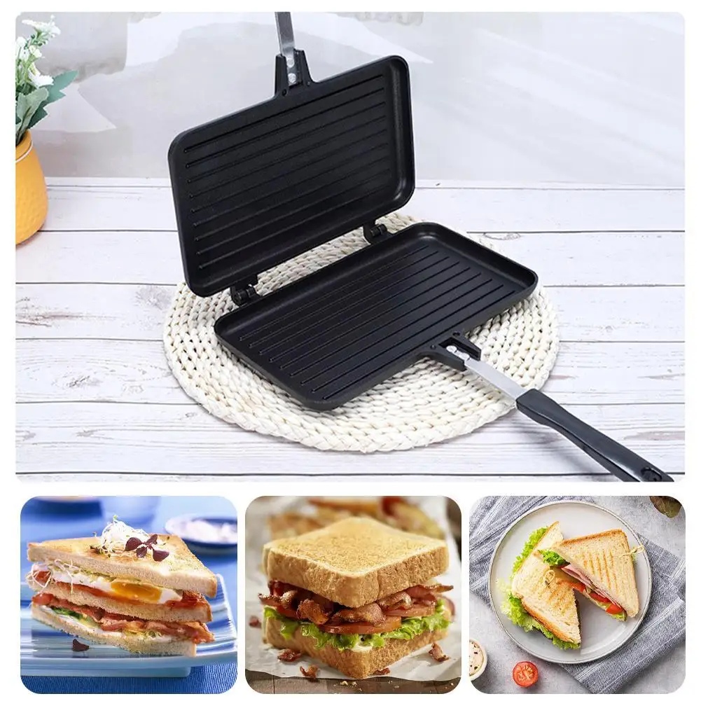 Sandwich Press Grill - Sartén antiadherente de doble cara, utensilio